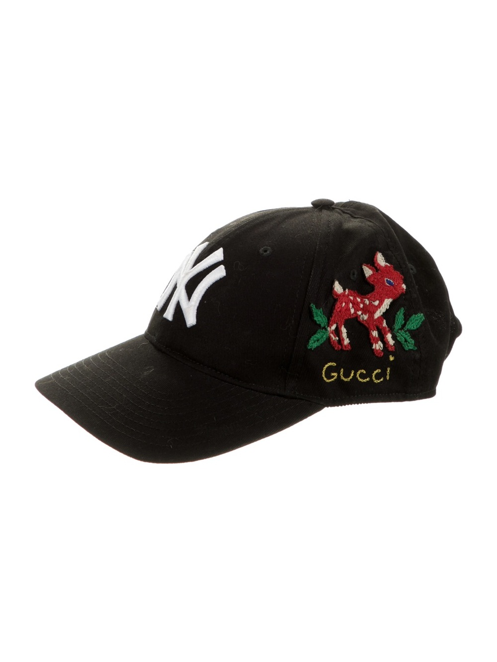 Gucci Kids Black Baseball Cap with White Logo and Red Deer Embroidery